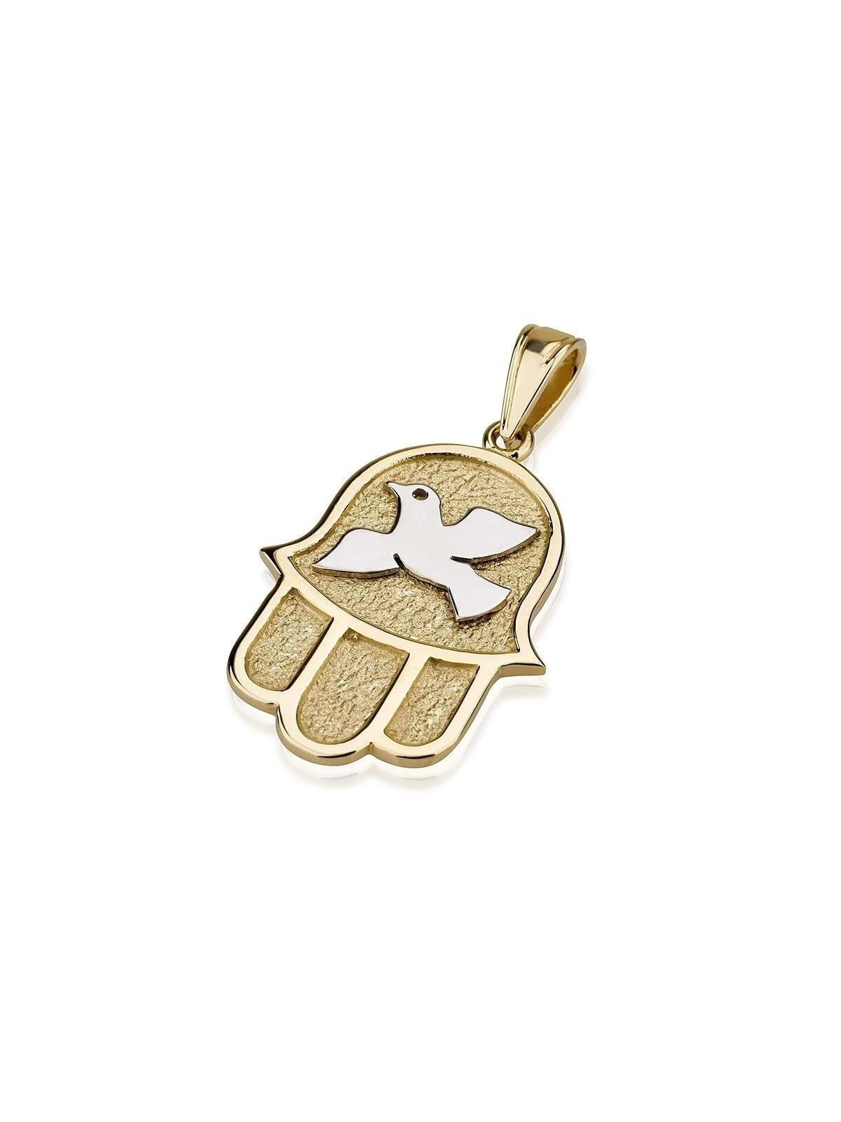Pendentif Hamsa en or 14 carats avec motif colombe