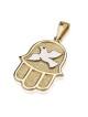 14K Gold Hamsa Pendant with Dove Motif