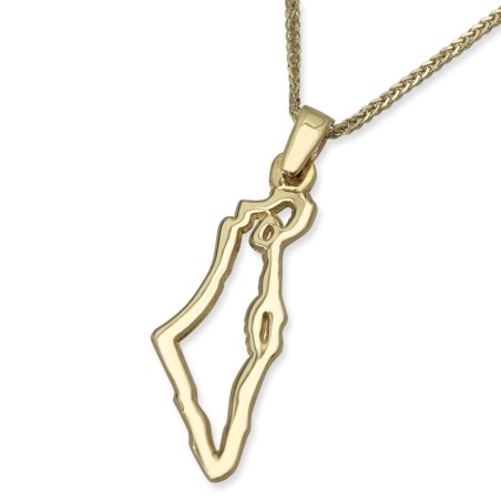 Collier pendentif contour Terre d'Israël en or jaune 14 carats