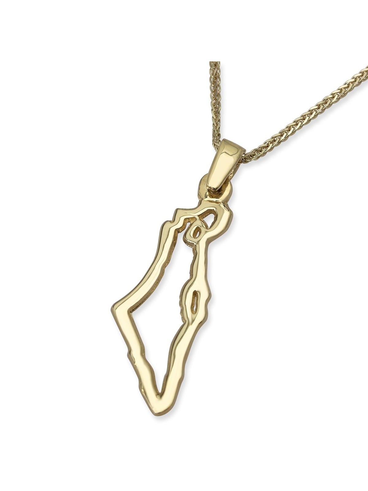 14K Yellow Gold Land of Israel Outline Pendant Necklace