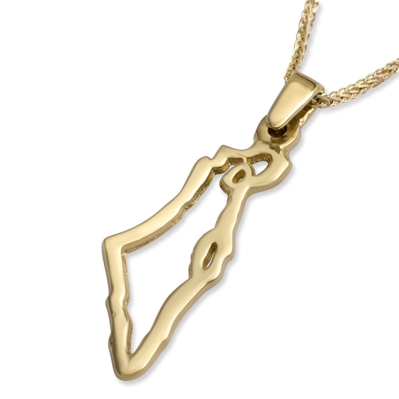 14K Yellow Gold Land of Israel Outline Pendant Necklace