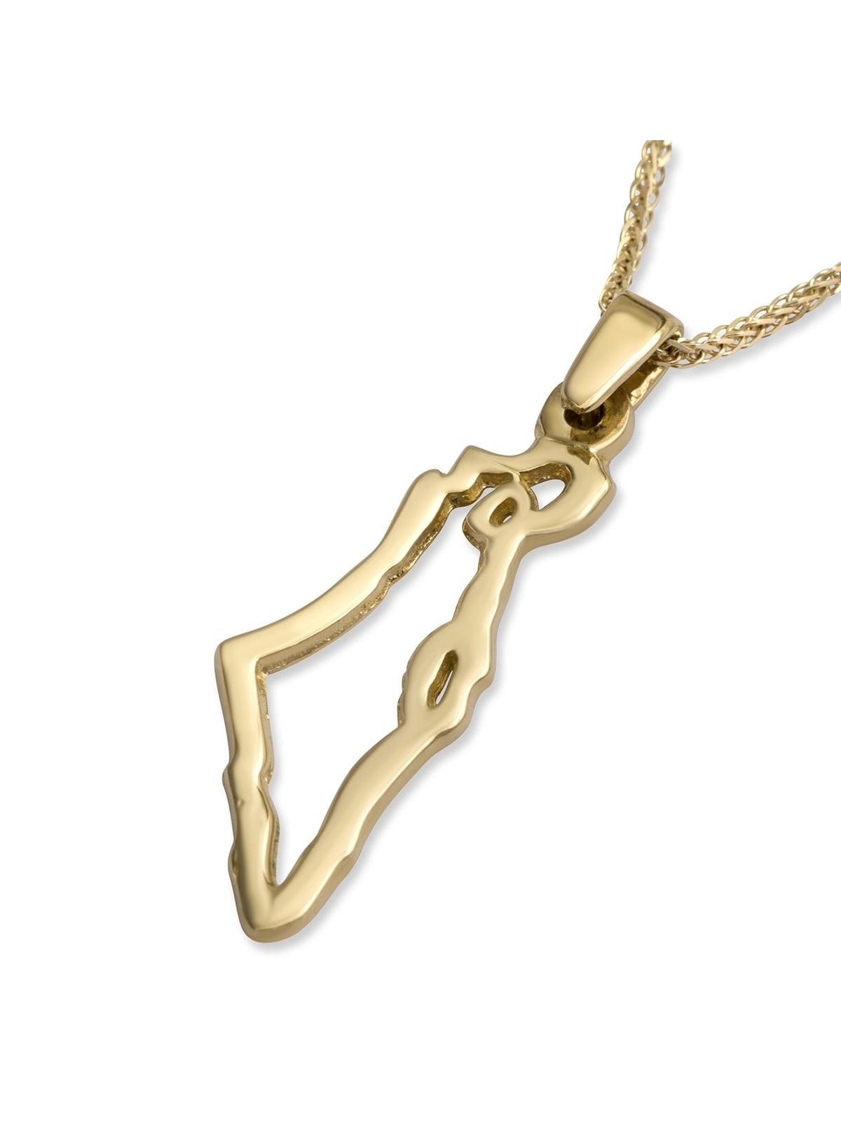 Collier pendentif contour Terre d'Israël en or jaune 14 carats