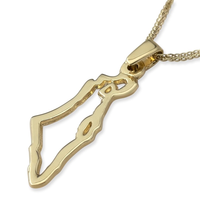 Collier pendentif contour Terre d'Israël en or jaune 14 carats