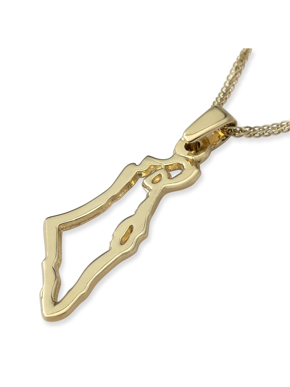 Collier pendentif contour Terre d'Israël en or jaune 14 carats