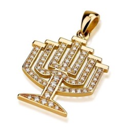 Deluxe 18K Gold and Diamonds Menorah Pendant