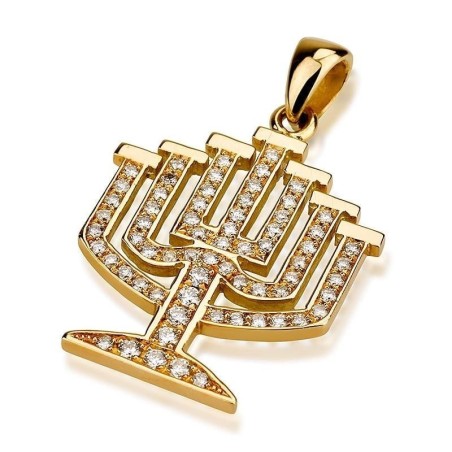 Deluxe 18K Gold and Diamonds Menorah Pendant
