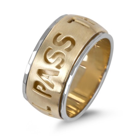Bague tournante bicolore en or 14 carats avec « This Too Shall Pass »