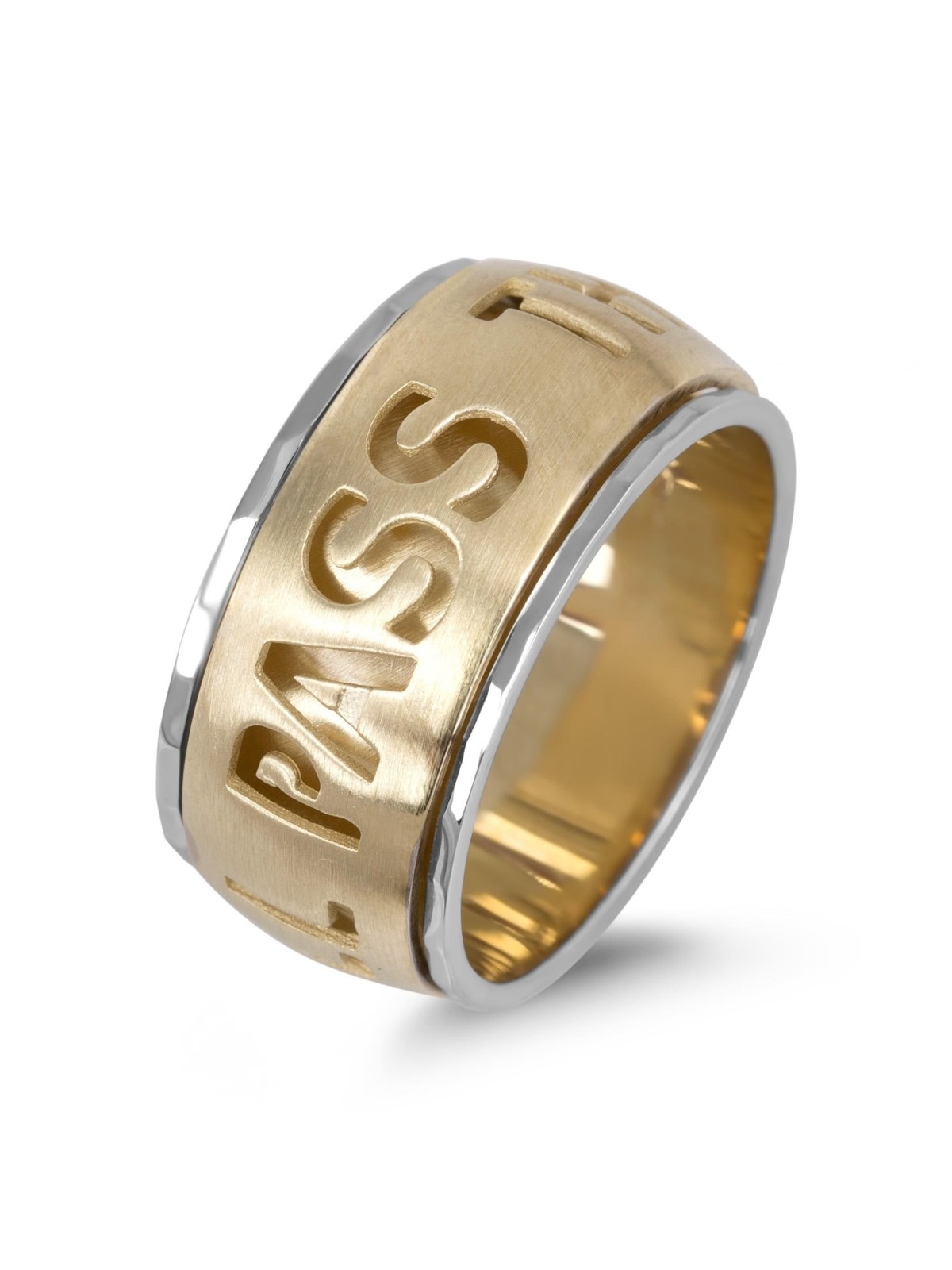 14K Gold Two-Tone Spinner Ring with 'This Too Shall Pass'