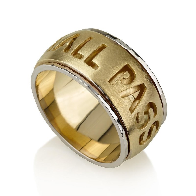 Bague tournante bicolore en or 14 carats avec « This Too Shall Pass »