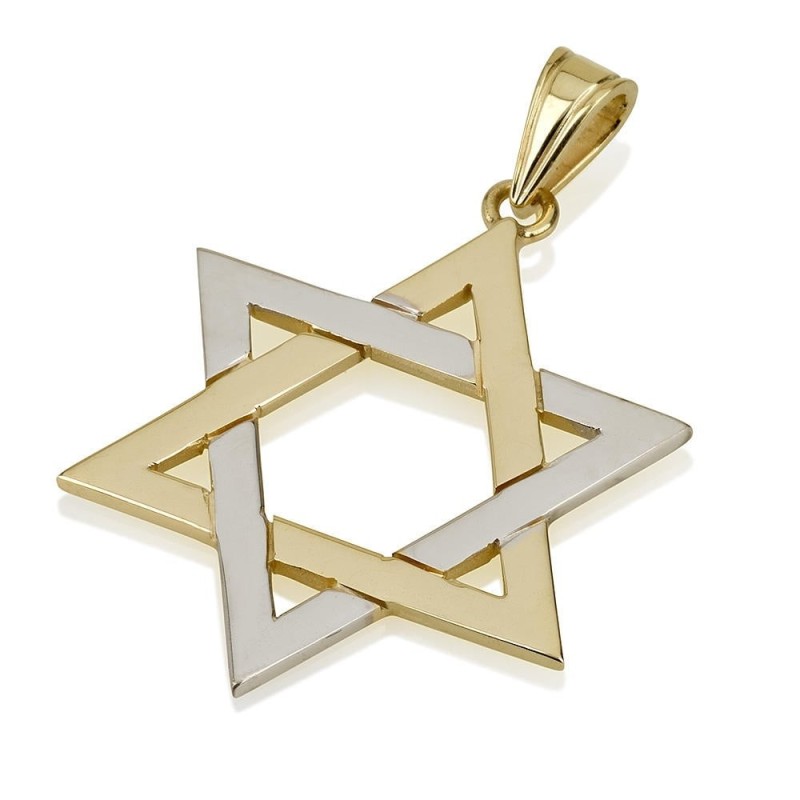 Pendentif étoile de David entrelacée bicolore en or 14 carats