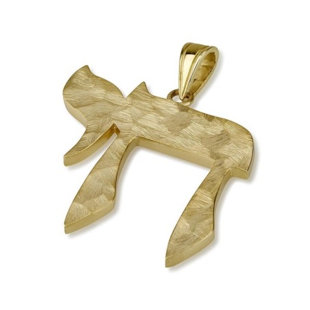 Pendentif Chai brossé en or 14 carats