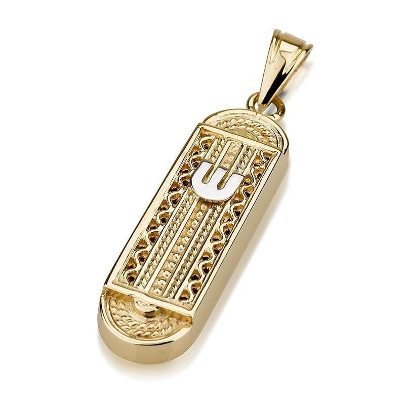 Pendentif Mezouza de luxe en or 14 carats