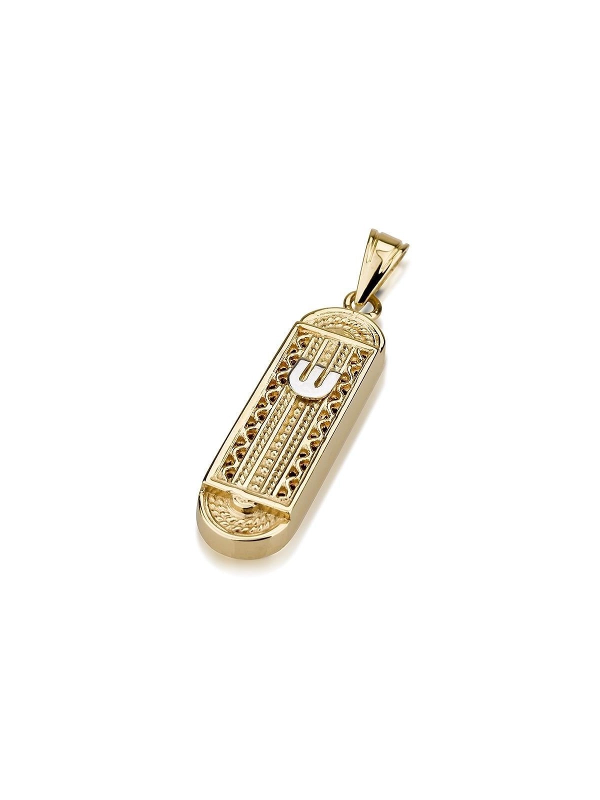 Pendentif Mezouza de luxe en or 14 carats