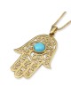Collier pendentif Hamsa en filigrane en or jaune 14 carats avec pierre turquoise