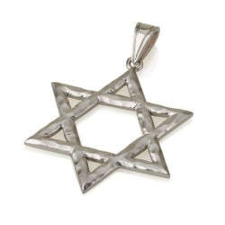 14K White Gold Deluxe Hammered Star of David Pendant