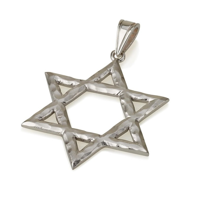 14K White Gold Deluxe Hammered Star of David Pendant