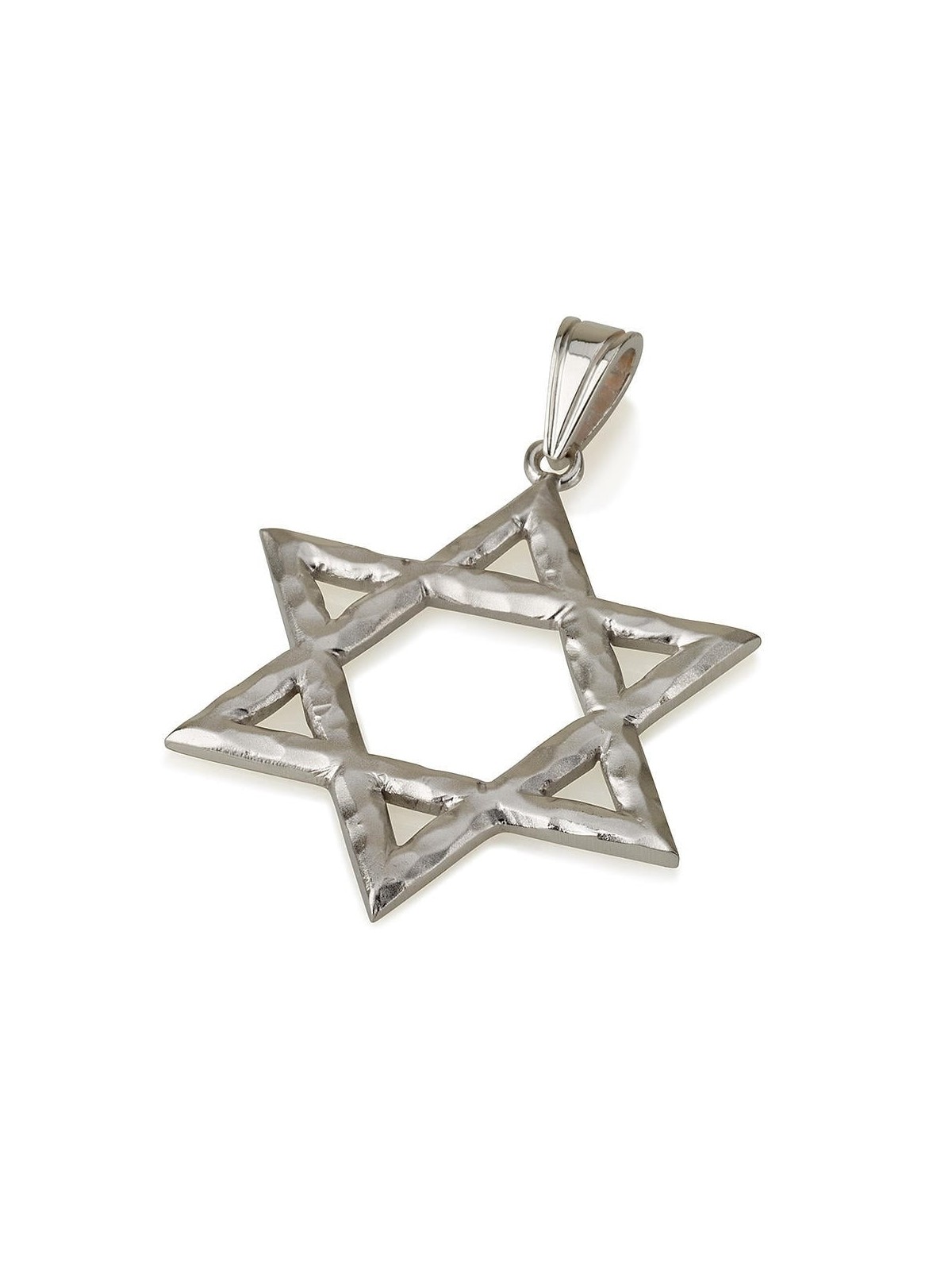 14K White Gold Deluxe Hammered Star of David Pendant