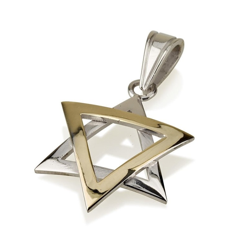 14K Two-Tone Gold Domed Star of David Pendant