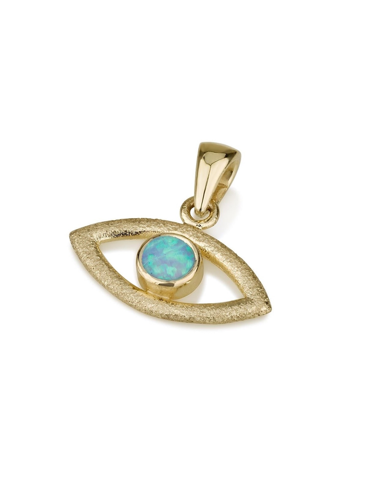 Pendentif mauvais œil texturé en or 14 carats avec pierre d'opale bleue