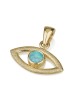 14K Gold Textured Evil Eye Pendant with Blue Opal Stone
