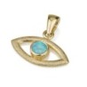 14K Gold Textured Evil Eye Pendant with Blue Opal Stone