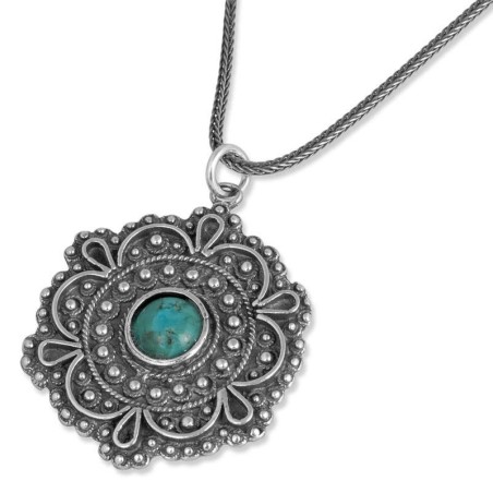 Collier hexagonal en argent sterling avec turquoise