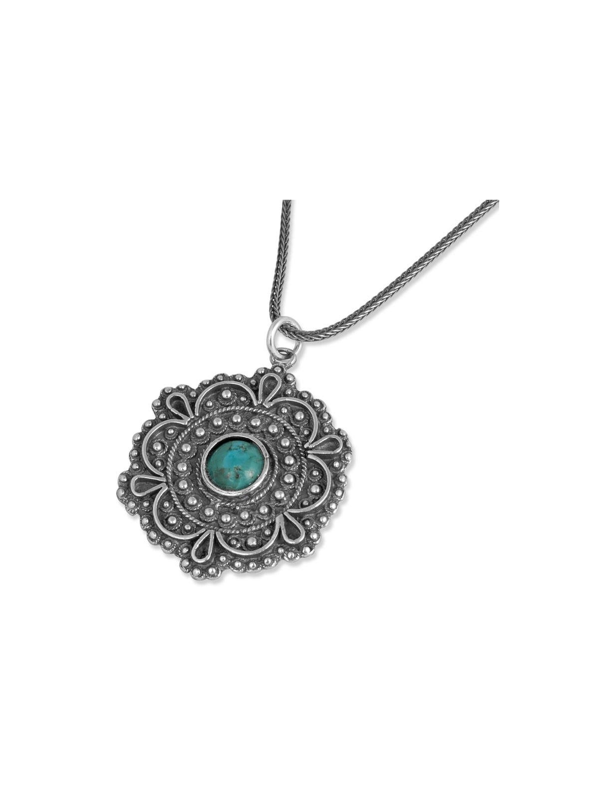 Sterling Silver Hexagon Necklace with Turquoise