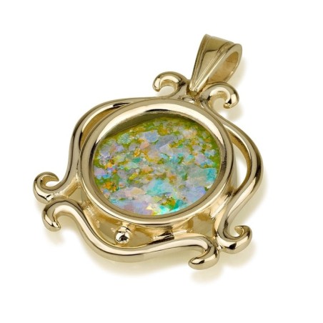 Pendentif tourbillonnant en or 14 carats et verre romain