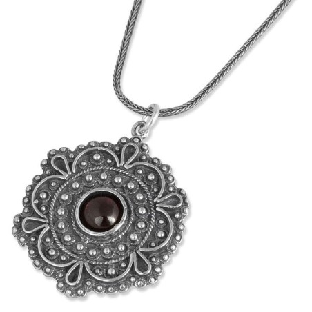Sterling Silver Hexagon Necklace with Garnet