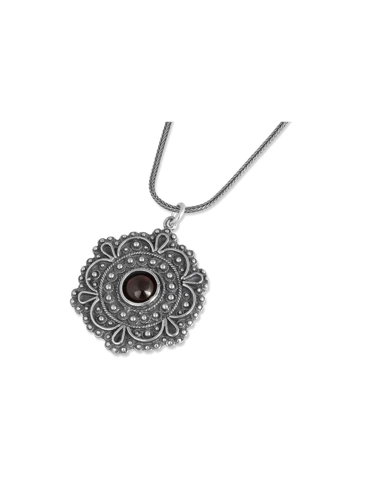 Sterling Silver Hexagon Necklace with Garnet