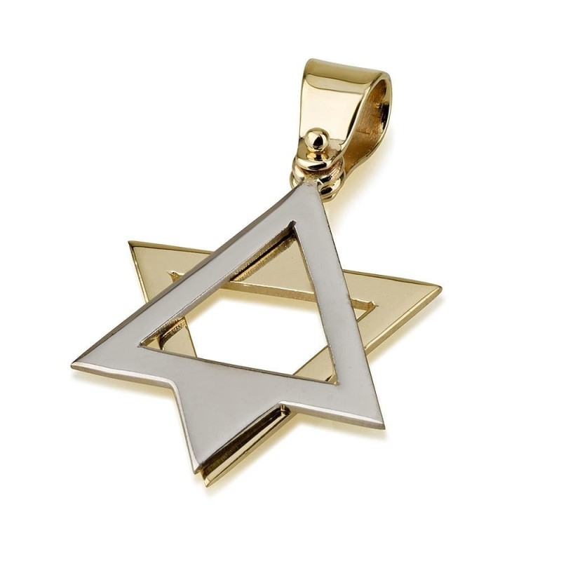 Pendentif étoile de David à deux couches en or blanc et jaune 14 carats