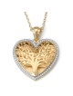 Grand pendentif arbre de vie en forme de cœur en or 14 carats avec diamants