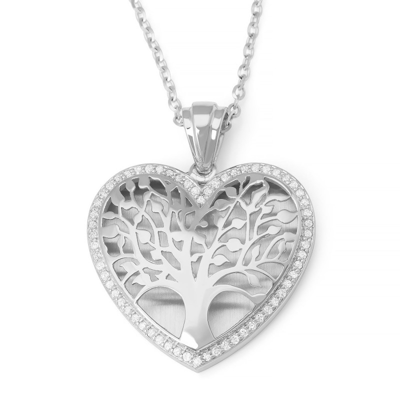 Grand pendentif arbre de vie en forme de cœur en or 14 carats avec diamants