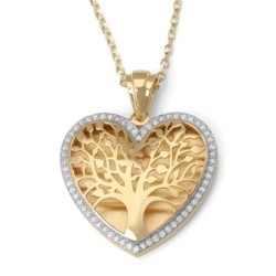 14K Gold Large Heart Shaped Tree of Life Pendant with Diamonds