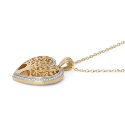 14K Gold Large Heart Shaped Tree of Life Pendant with Diamonds