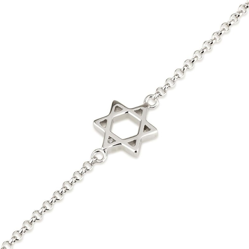 Bracelet classique étoile de David en argent sterling 925 - plaqué rhodium