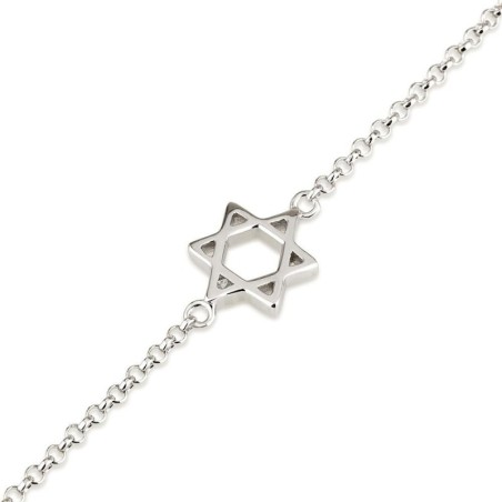 925 Sterling Silver Classic Star of David Bracelet - Rhodium Plated