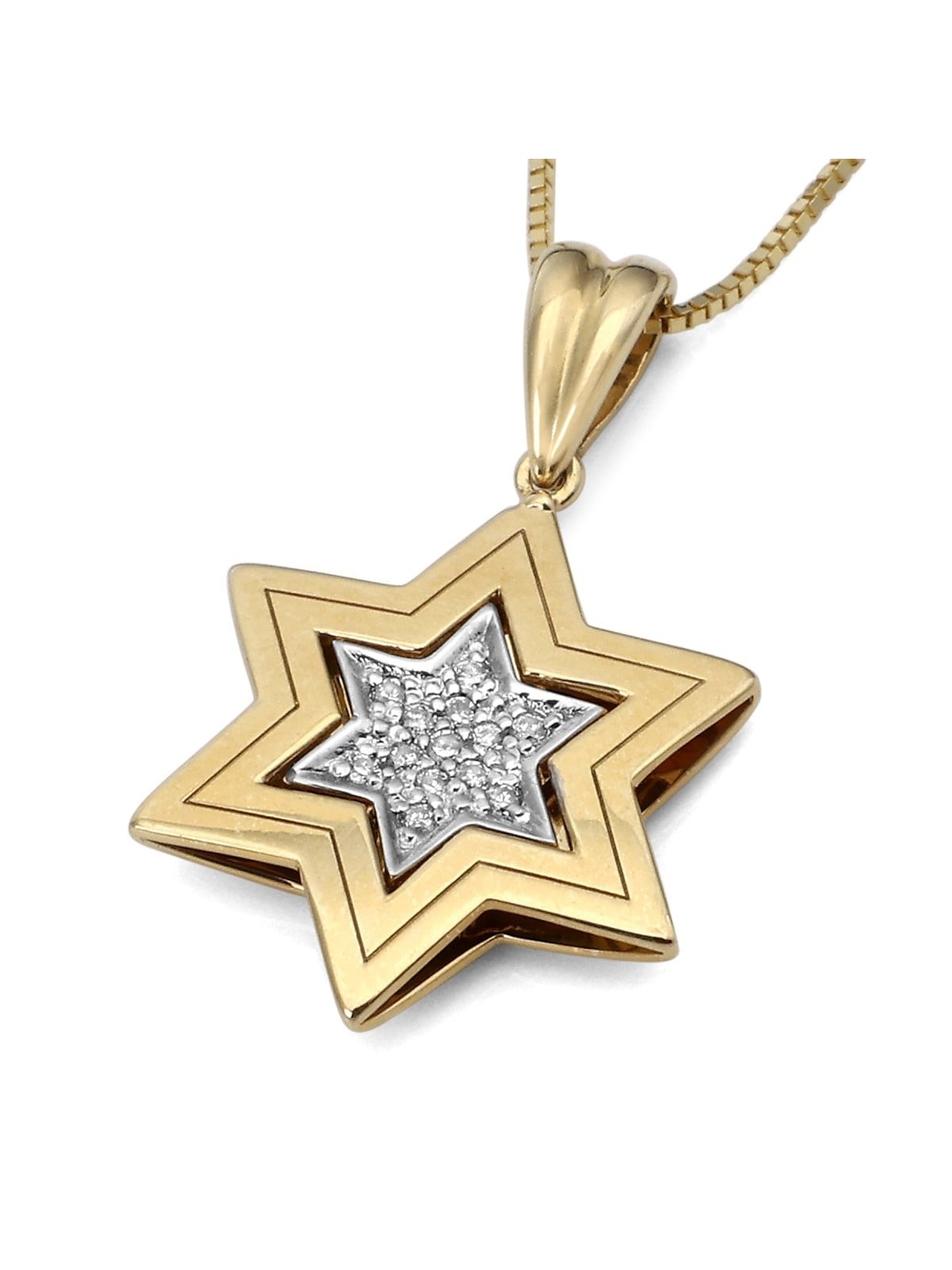 Double 14K Gold Star of David Pendant Necklace with Diamonds (Choice o