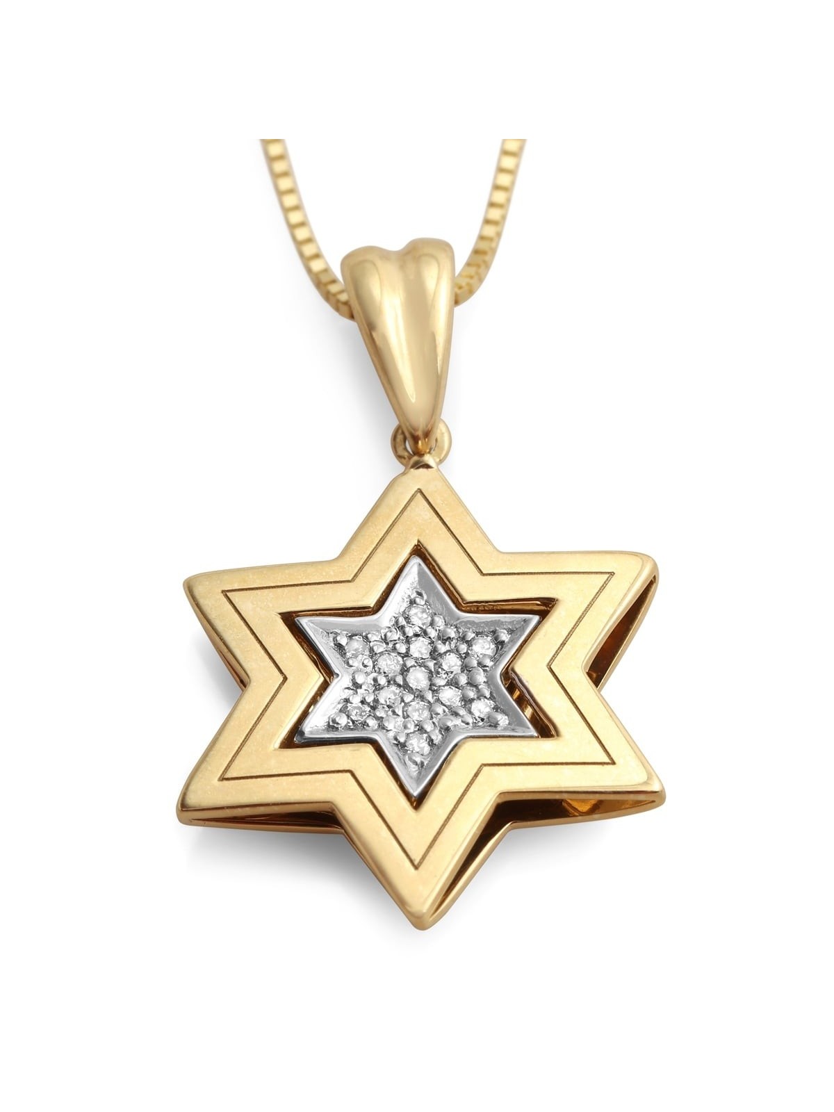 Collier double pendentif étoile de David en or 14 carats avec diamants (choix o