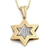 Double 14K Gold Star of David Pendant Necklace with Diamonds (Choice o