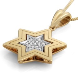 Double 14K Gold Star of David Pendant Necklace with Diamonds (Choice o