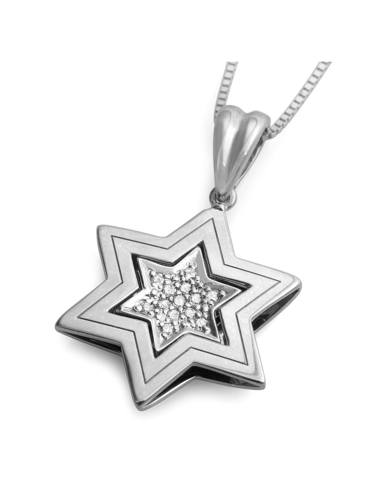 Double 14K Gold Star of David Pendant Necklace with Diamonds (Choice o