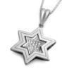 Double 14K Gold Star of David Pendant Necklace with Diamonds (Choice o