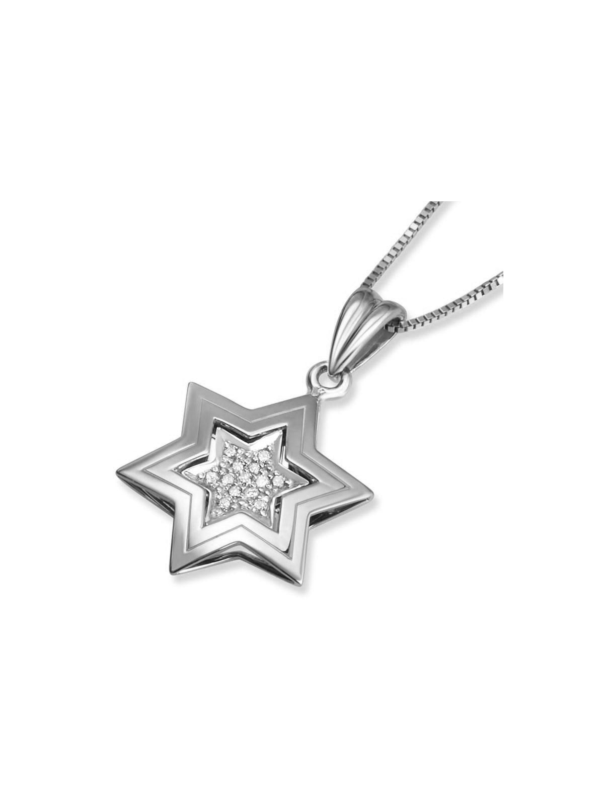 Double 14K Gold Star of David Pendant Necklace with Diamonds (Choice o