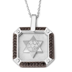 תליון זהב 14K לגברים עם מגן דוד ויהלומים שחור ולבן