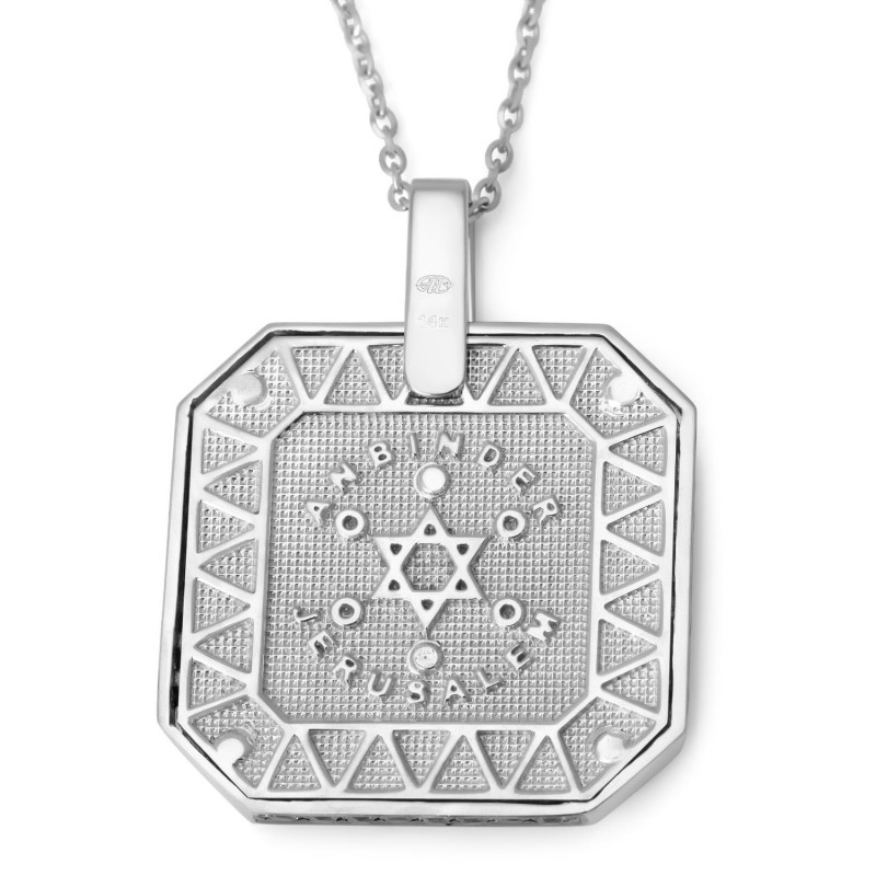 תליון זהב 14K לגברים עם מגן דוד ויהלומים שחור ולבן