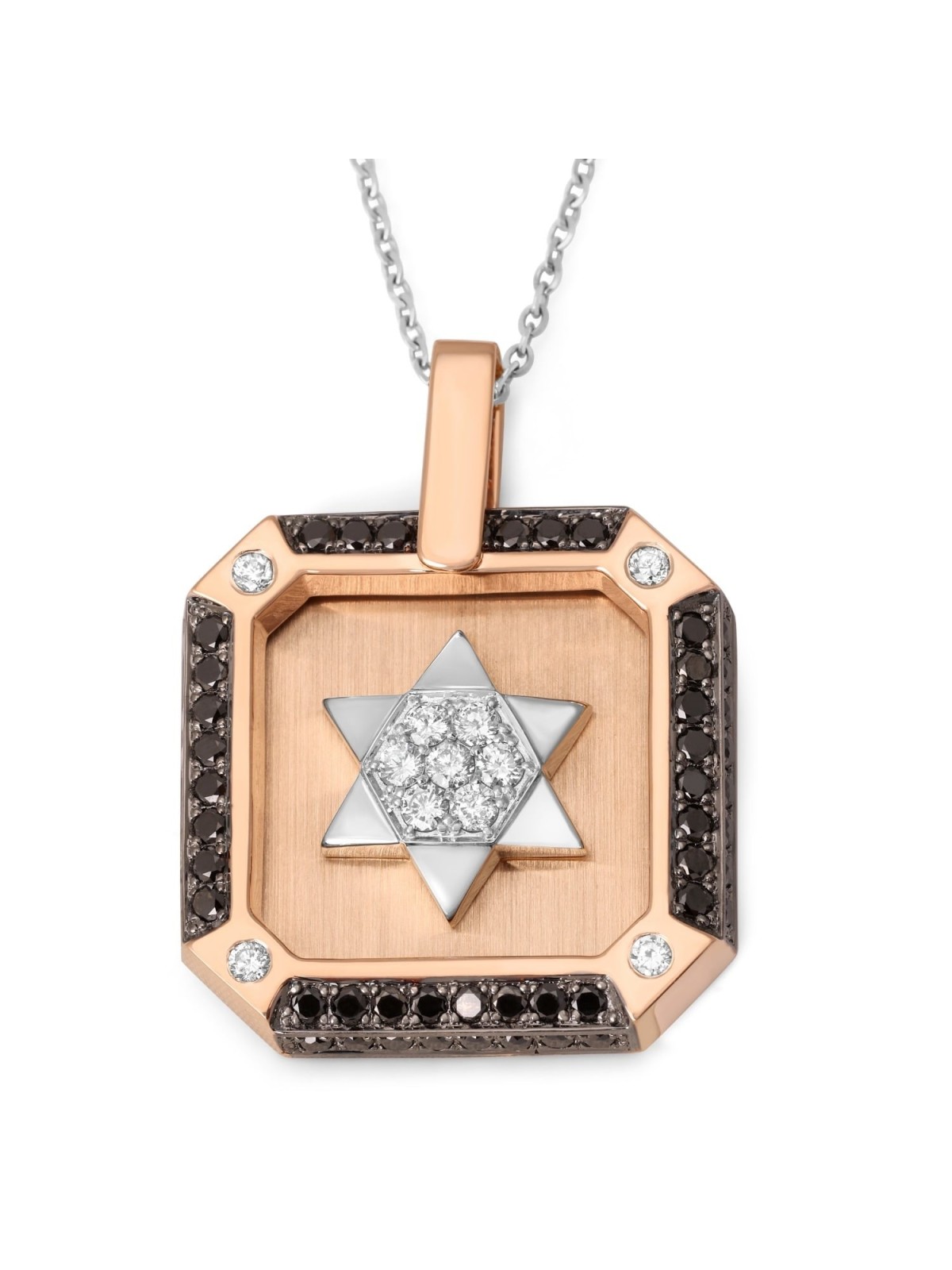 Men's 14K Gold Pendant with Star of David and Black and White Diamonds