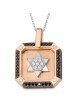 Pendentif pour homme en or 14 carats avec étoile de David et diamants noirs et blancs