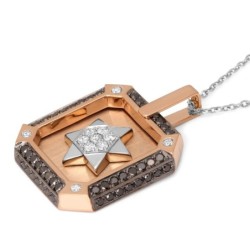 Men's 14K Gold Pendant with Star of David and Black and White Diamonds