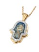 14K Gold Diamond Encrusted Hamsa Pendant Necklace (Jerusalem Motif)